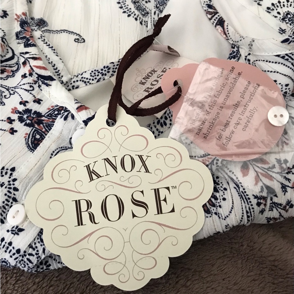 KNOX ROSE-Elegant Off White and Navy Paisley Dress size L - Picture 10 of 12